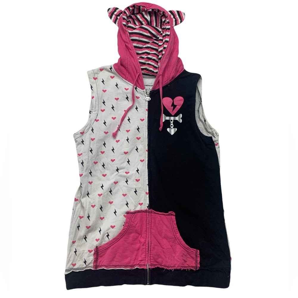 Skelanimals XXL white black kit the cat zip up hoodie y2k rare pink lighting